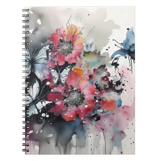 Boho-Blumen-Tuschemalerei Notizblock (Vorderseite)