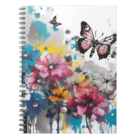 Boho-Blumen-Tuschemalerei Notizblock (Vorderseite)