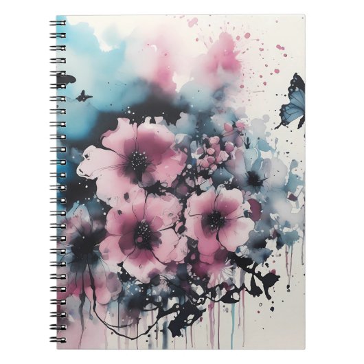 Boho-Blumen-Tuschemalerei Notizblock (Vorderseite)