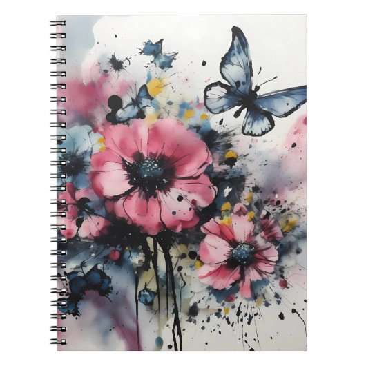 Boho-Blumen-Tuschemalerei Notizblock (Vorderseite)