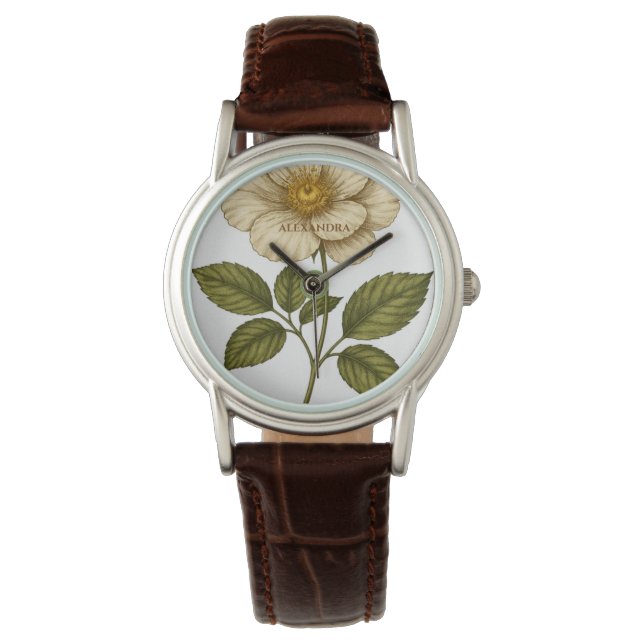 Boho-Blumen-Uhr mit eigenem Namen Armbanduhr (Vorderseite)