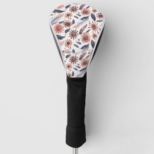 Boho-Blumen- und Feder-Muster Golf Headcover (Vorderseite)