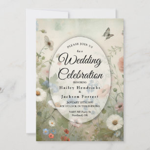 Boho-Blumen und Vintage-Gelübde-Hochzeit Einladung