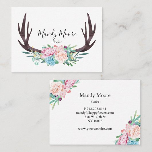 Boho Blumen Visitenkarte (Vorne/Hinten)