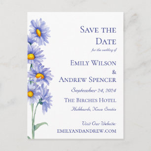 Boho Blumen Wasserfarbe Blaue Aster Save the Date Einladungspostkarte