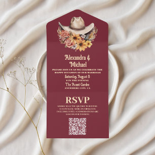 Boho-Blumen-Western-Hochzeit QR-Code All In One Einladung
