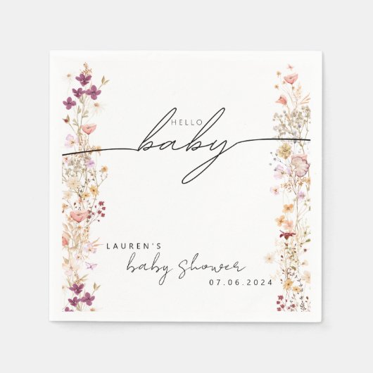 Boho Blumen Wildblume Babyduschtisch Dekoration Serviette (Vorderseite)