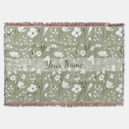 Boho-Blumen-Wildblumen-Sagegrün-Personalisiert Decke (Vorderseite)