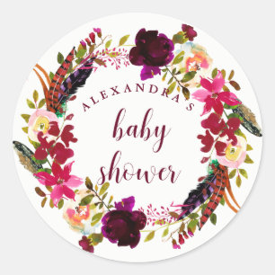 Boho BlumenBabyparty Kranz-  Runder Aufkleber