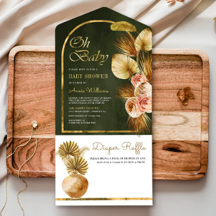 Boho Blumenbogen getrocknete Palme Sage Grün Babyp All In One Einladung