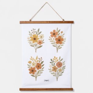 Boho-Blumenbouquet-Wandtapete Text hinzufügen Wandteppich Mit Holzrahmen