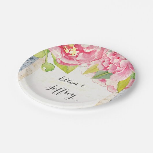 Boho BlumenBrautparty oder Hochzeit mit Pappteller (Schrägansicht)