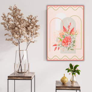 Boho-Blumendesign 24"x36" gespanntes Leinwandbild Leinwanddruck