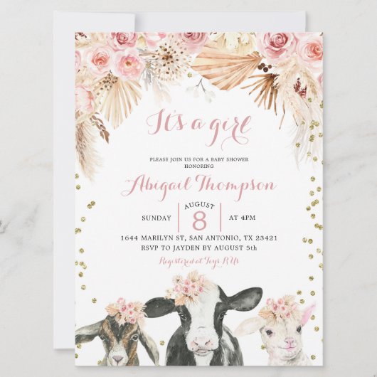 Boho Blumenfarm Mädchen Dusche Einladung (Vorderseite)