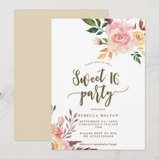 Boho Blumenfeder Sweet 16 Einladung