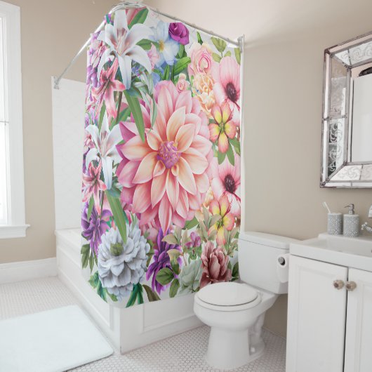 Boho Blumengarten Blume illustrieren moderne Duschvorhang (Beispiel)
