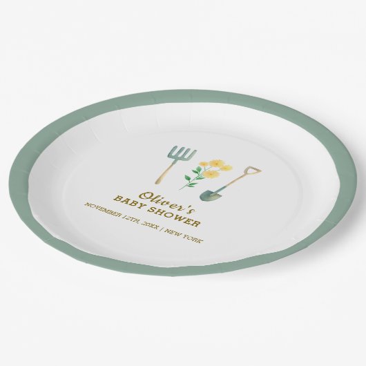 Boho Blumengartendusche Pappteller (Schrägansicht)