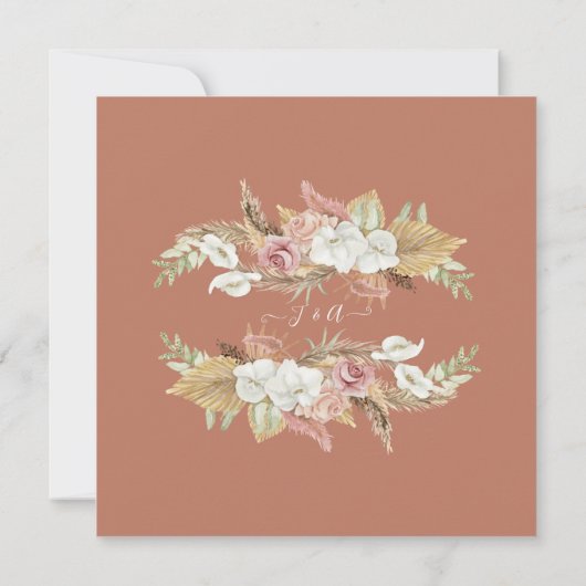 BOHO Blumengrün Pampas Grass Blush Wedding Einladung (Rückseite)