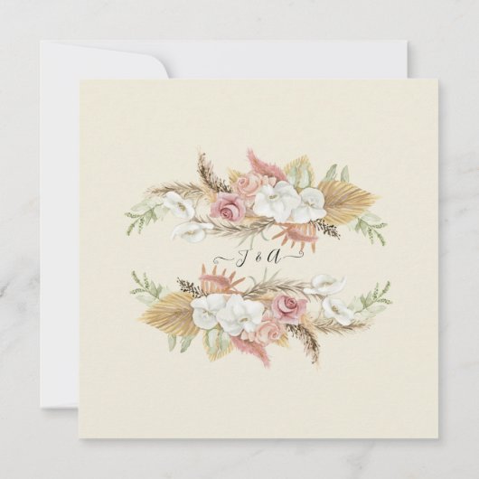 BOHO Blumengrün Pampas Grass Mint Wedding Einladung (Rückseite)