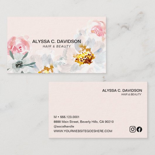 Boho Blumenhaar Schönheit individuell anpassbar Visitenkarte (Vorne/Hinten)