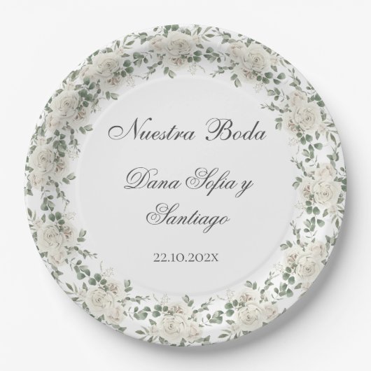 Boho-Blumenhochzeit auf Spanisch Pappteller (Vorderseite)
