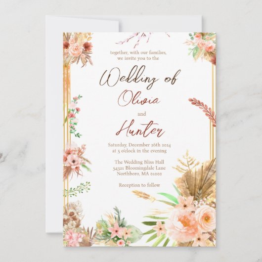 Boho Blumenhochzeit Einladung (Vorderseite)