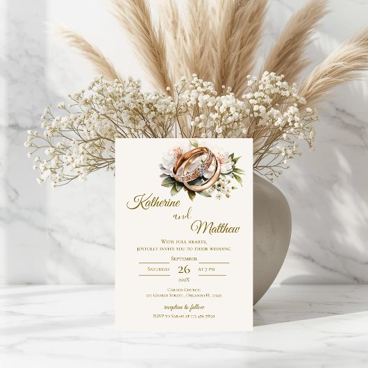Boho-Blumenhochzeit mit Ringen  Einladung