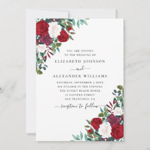 Boho Blumenhochzeit. Rot-weiß-elegante Blume Einladung