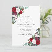 Boho Blumenhochzeit. Rot-weiß-elegante Blume Einladung (Stehend Vorderseite)