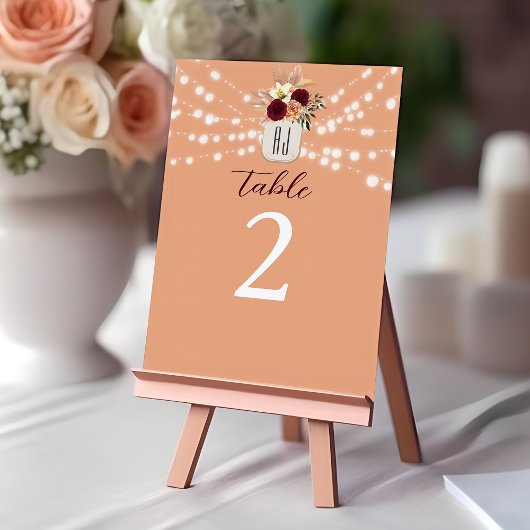 Boho-Blumenhochzeit Tischnummer