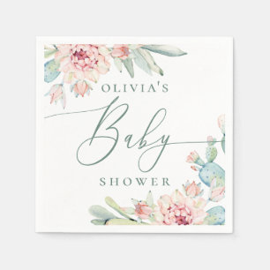 Boho-Blumenkaktus Baby Shower mit Wüstenbotanikt Serviette