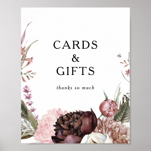 Boho Blumenkarten und Geschenke-Zeichen Poster (Vorne)