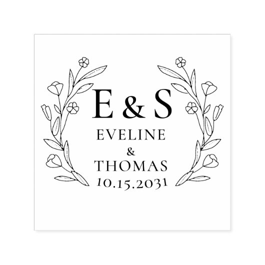 Boho Blumenkranz Hochzeitslogos selbst-inki Permastempel (Design)