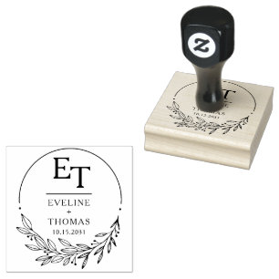 Boho Blumenkranz-Monogramm Brautlogo Gummistempel