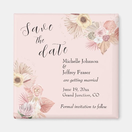 Boho-Blumenkranz-Rosen-Save-the-Date-Magnet Magnet (Vorne)
