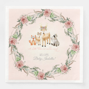 Boho BlumenKranz-Waldtier-Babyparty Serviette