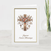 Boho-Blumenkreuz Ostern Karte (Vorderseite)