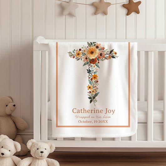 Boho-Blumenkreuz-Taufgeschenk Namens-Babytücher Fleecedecke
