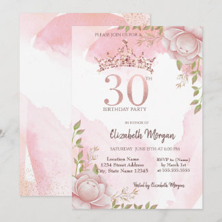 Boho Blumenkrone Wasserfarbe 30. Geburtstag Einladung