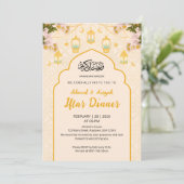 Boho-Blumenlaterne Goldener Bogen Iftar-Abendessen Einladung (Stehend Vorderseite)