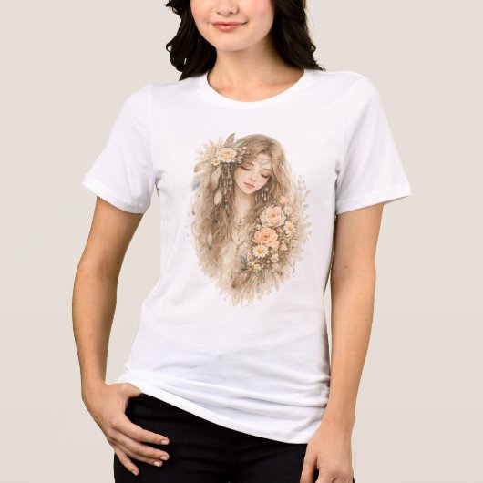 Boho-Blumenmädchen Tri-Blend Shirt (Vorderseite)