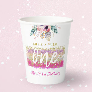 Boho-Blumenmädchen zum ersten Geburtstag Pappbecher