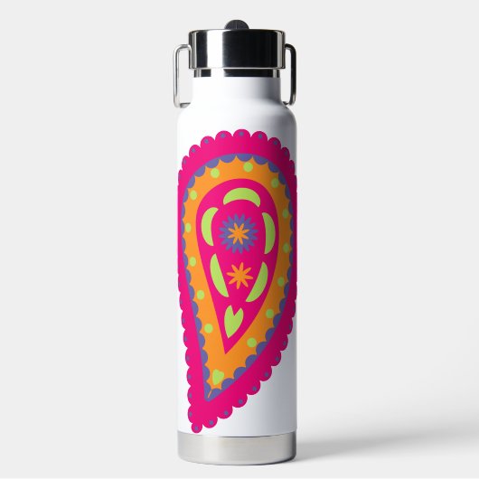 Boho-Blumenmotiv in Rosa Trinkflasche (Vorderseite)