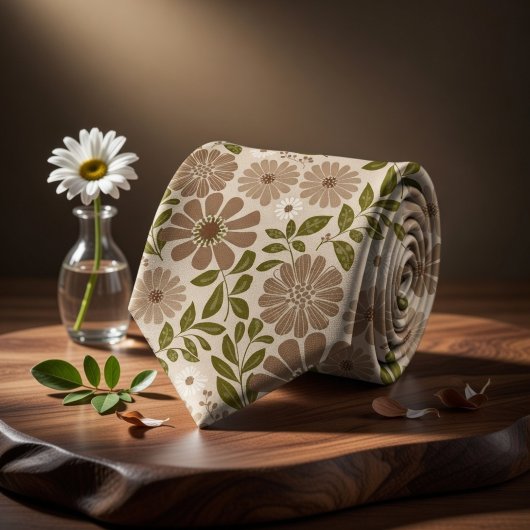 Boho-Blumenmuster auf beigem Hintergrund Krawatte