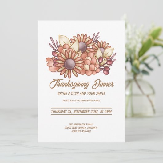 Boho Blumenmuster Erntedank Abendessen Einladung (Stehend Vorderseite)