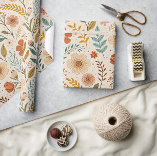 Boho-Blumenmuster in Herbsttönen Geschenkpapier