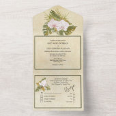 Boho blumenorchid grüner Rahmen rustikal All In One Einladung (Innen Boden)