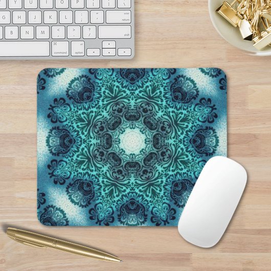 Boho Blumenpaisley Türkis aquamarine mandala henna Mousepad