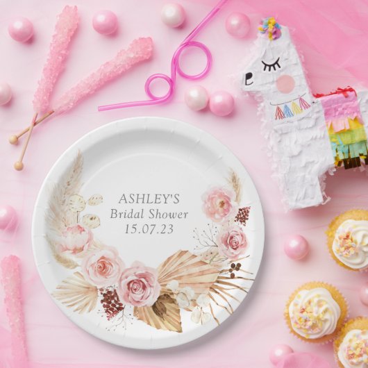 Boho Blumenpampelmuse-Brautparty Pappteller (Party)