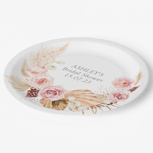 Boho Blumenpampelmuse-Brautparty Pappteller (Schrägansicht)